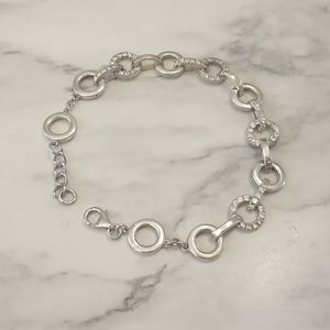 Sterling silver cz circle link bracelet  8+"
